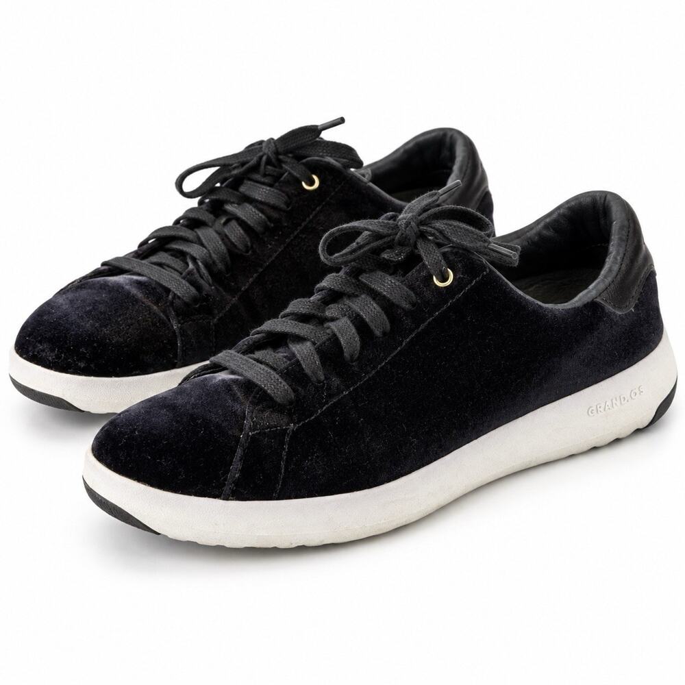 Cole Haan GrandPro Tennis Sneakers Womens 10B Black Velvet Lace Up Low Top Shoes